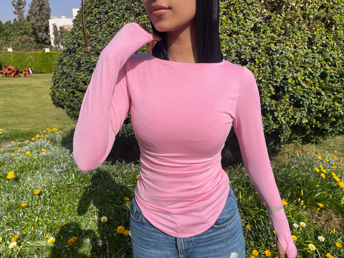 Boat Neck Long Sleeves Top